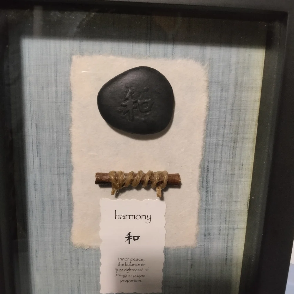 Asian Shadow Box Harmony Proverb Wall Art with Good Luck Stone Thailand 9